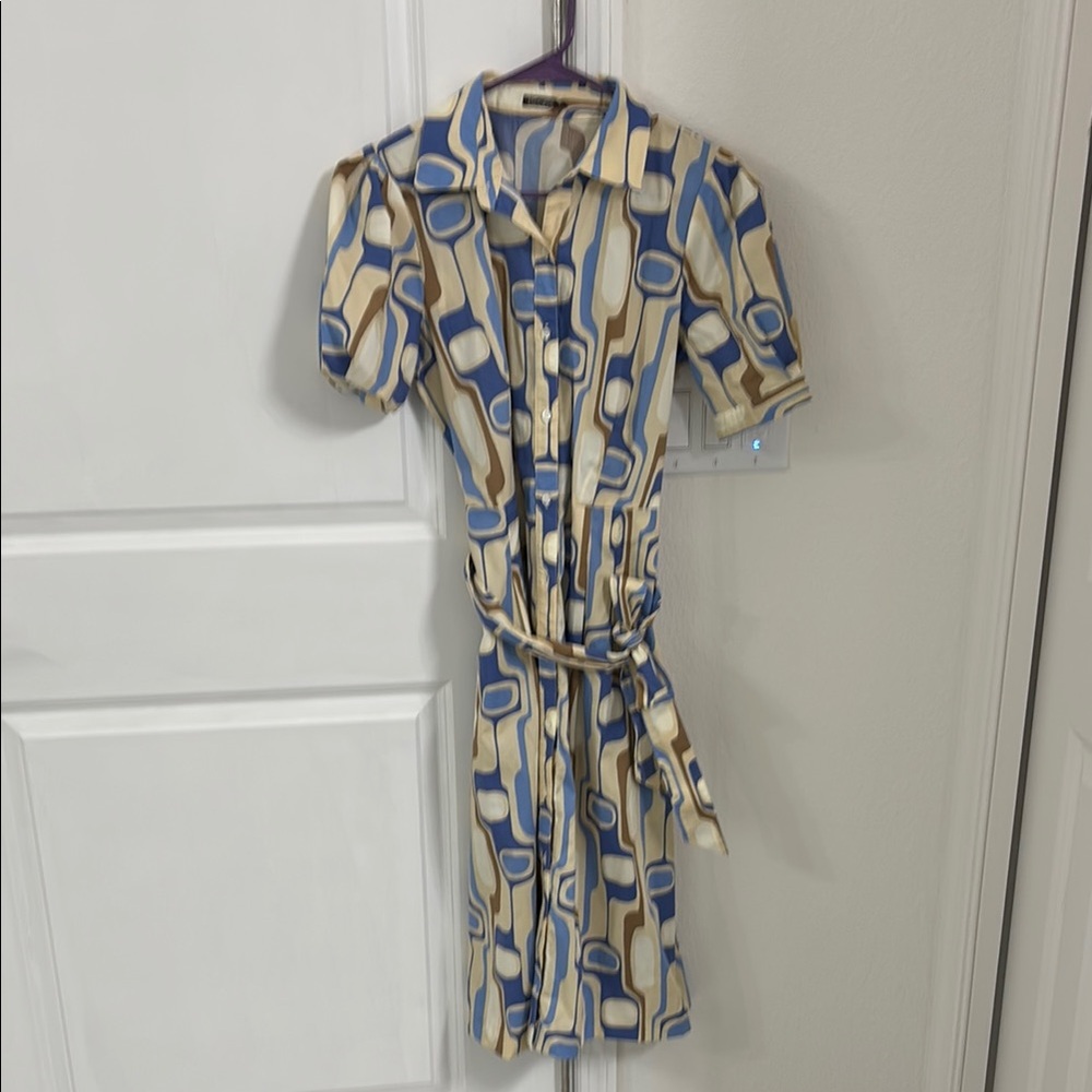 J. McLaughlin Geometric Blue and Beige Women's Dress